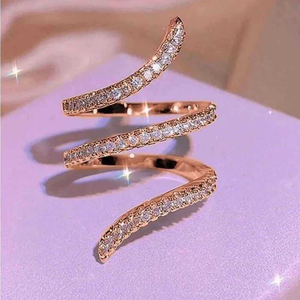 NEW! Rose Gold-Tone Crystal Bypass Ring